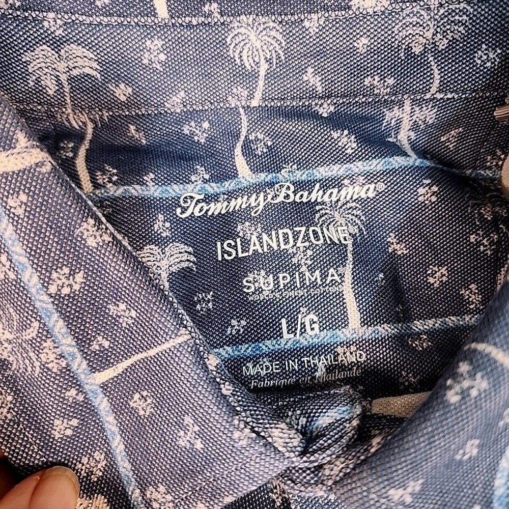 Tommy Bahama IslandZone Mens Large Blue Palm Tree Stripe Supima Cotton Shirt - Picture 2 of 8